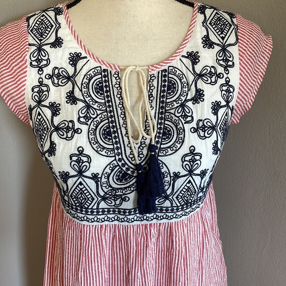 THML cotton linen dress striped embroidered with tassels - Picture 2 of 10